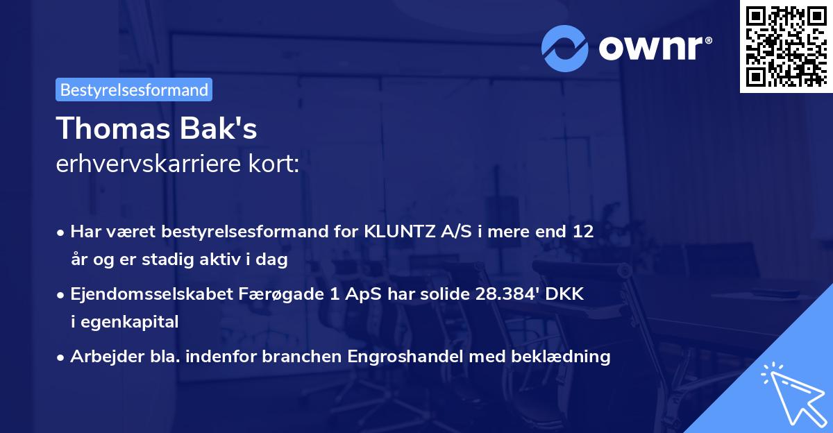 Thomas Bak's erhvervskarriere kort