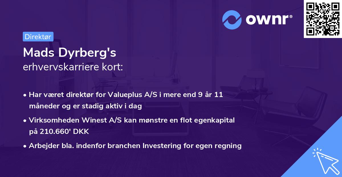 Mads Dyrberg's erhvervskarriere kort