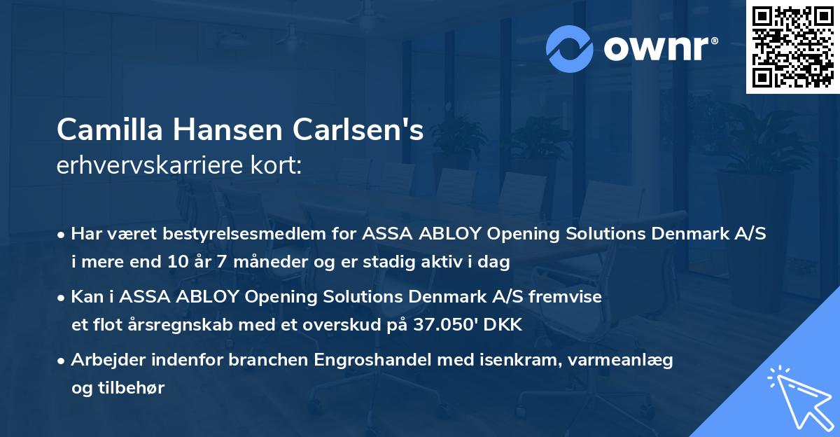 Camilla Hansen Carlsen's erhvervskarriere kort