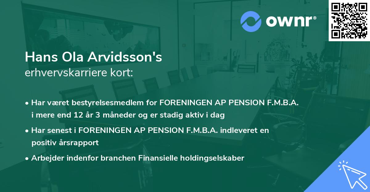 Hans Ola Arvidsson's erhvervskarriere kort