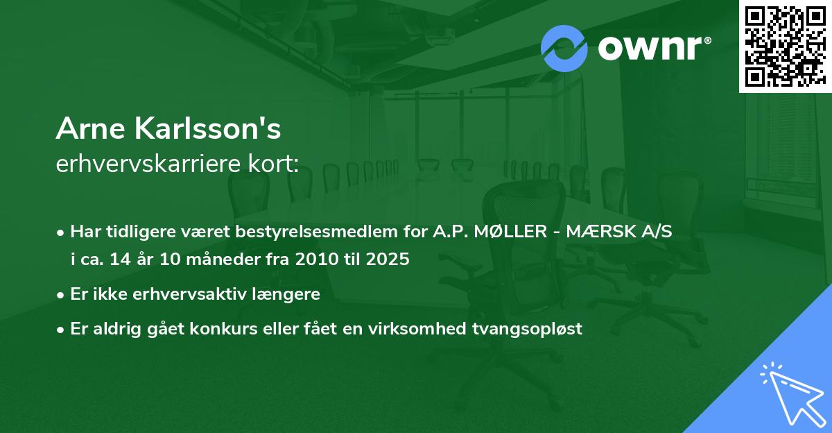 Arne Karlsson's erhvervskarriere kort