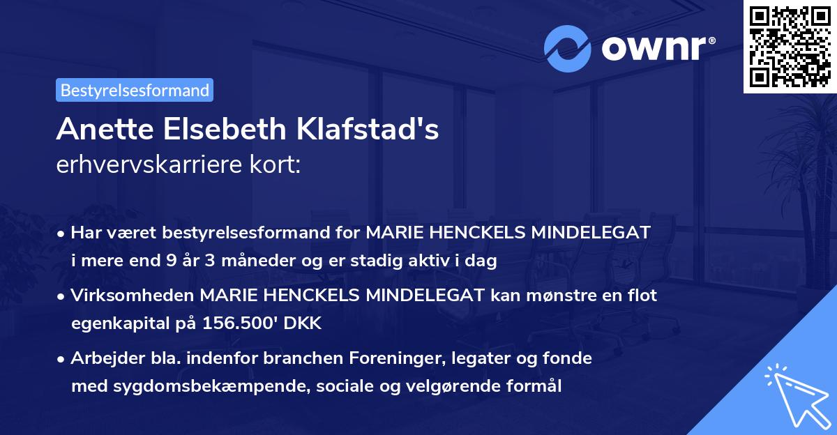 Anette Elsebeth Klafstad's erhvervskarriere kort