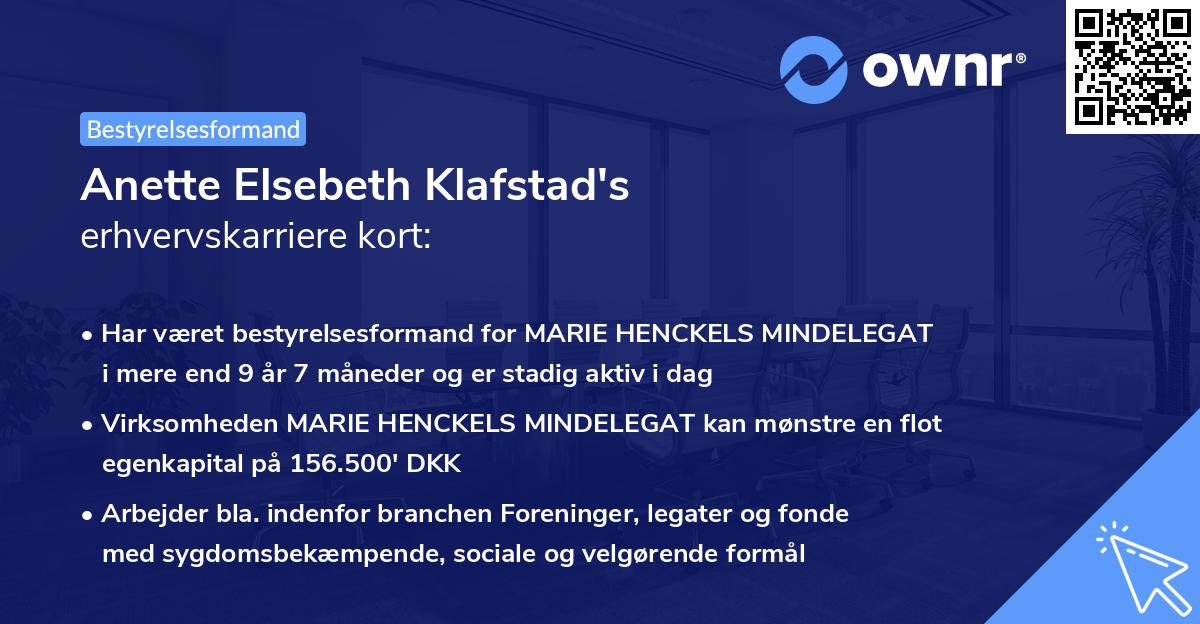 Anette Elsebeth Klafstad's erhvervskarriere kort