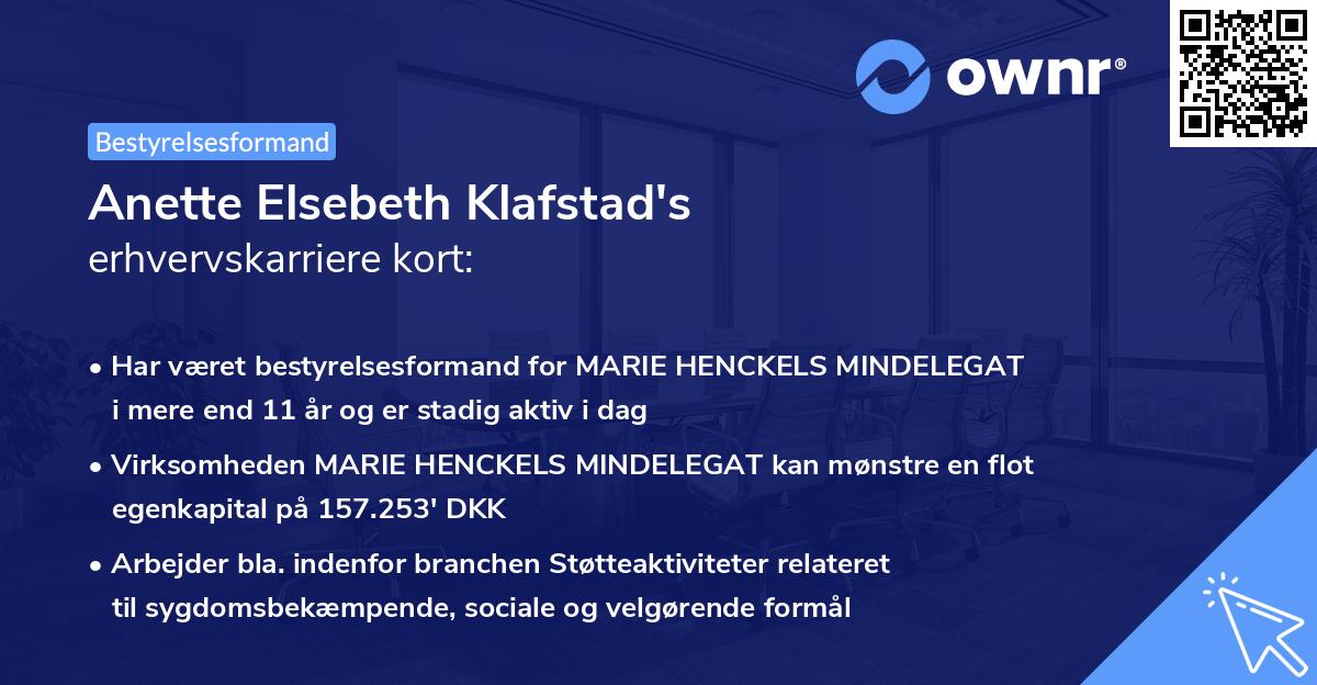 Anette Elsebeth Klafstad's erhvervskarriere kort