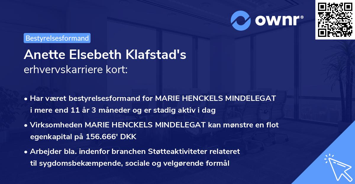 Anette Elsebeth Klafstad's erhvervskarriere kort