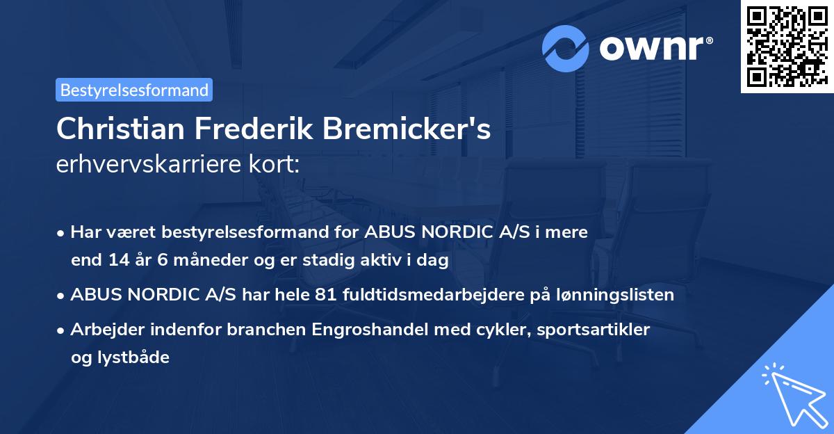 Christian Frederik Bremicker's erhvervskarriere kort