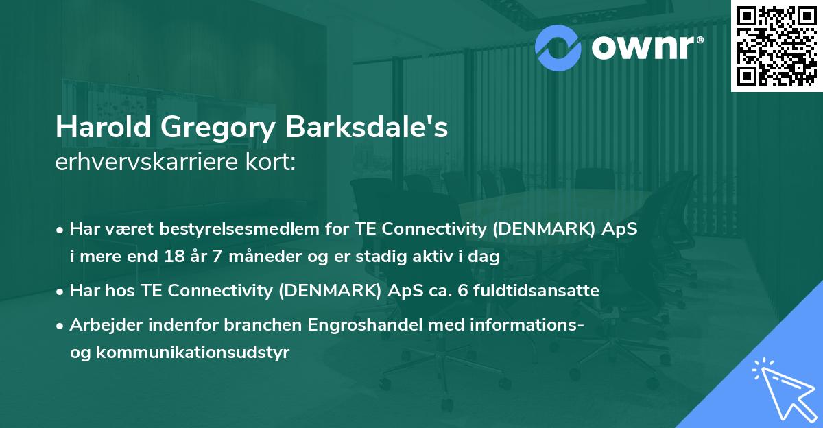 Harold Gregory Barksdale's erhvervskarriere kort