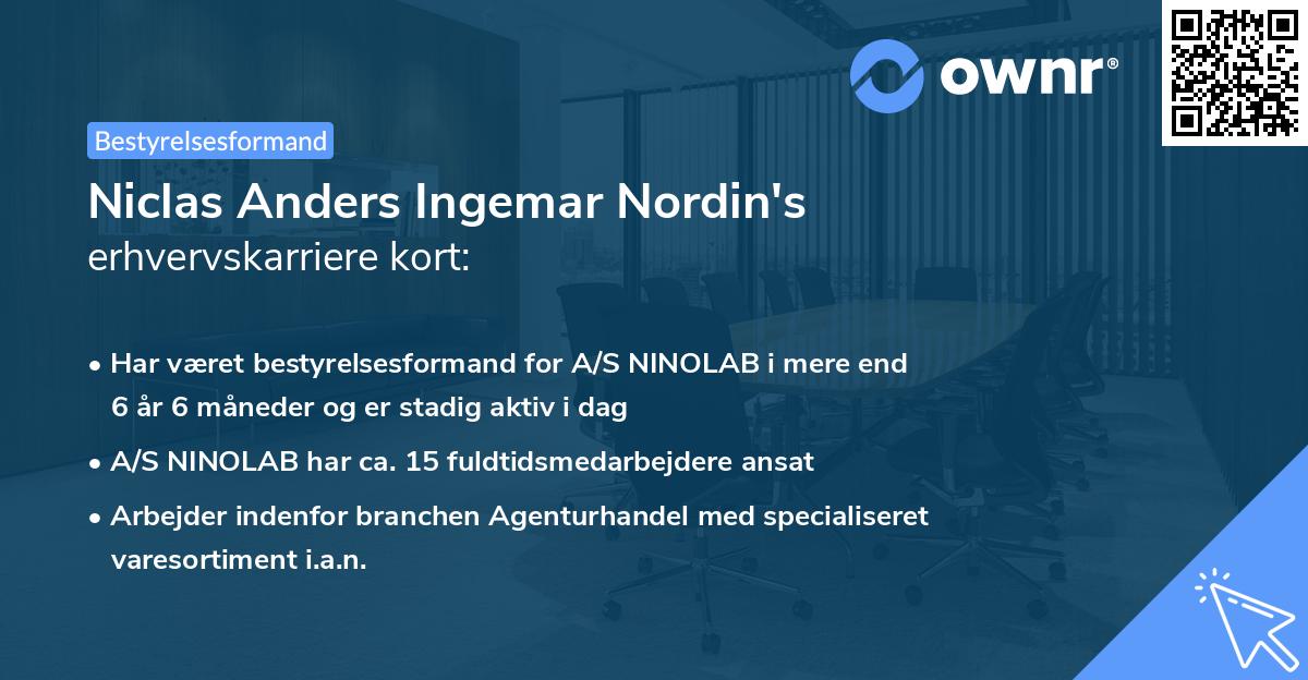 Niclas Anders Ingemar Nordin's erhvervskarriere kort