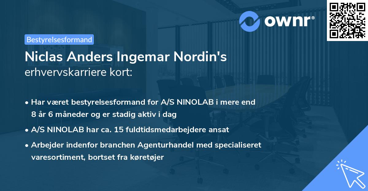 Niclas Anders Ingemar Nordin's erhvervskarriere kort