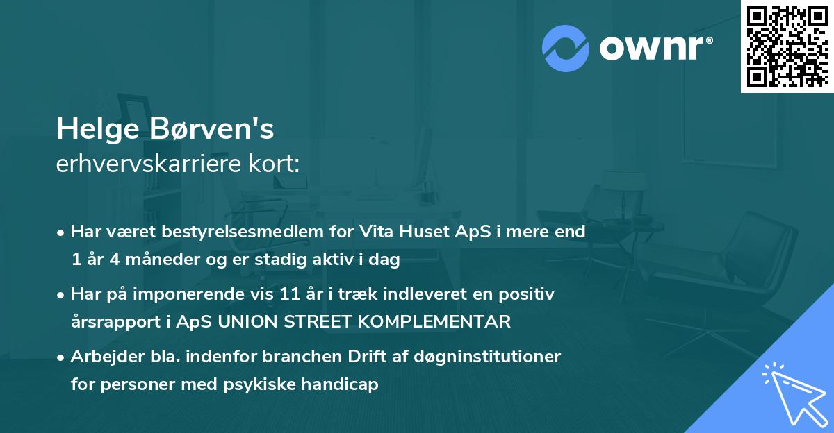 Helge Børven's erhvervskarriere kort