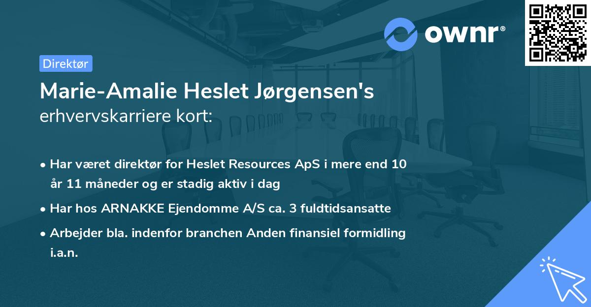 Marie-Amalie Heslet Jørgensen's erhvervskarriere kort