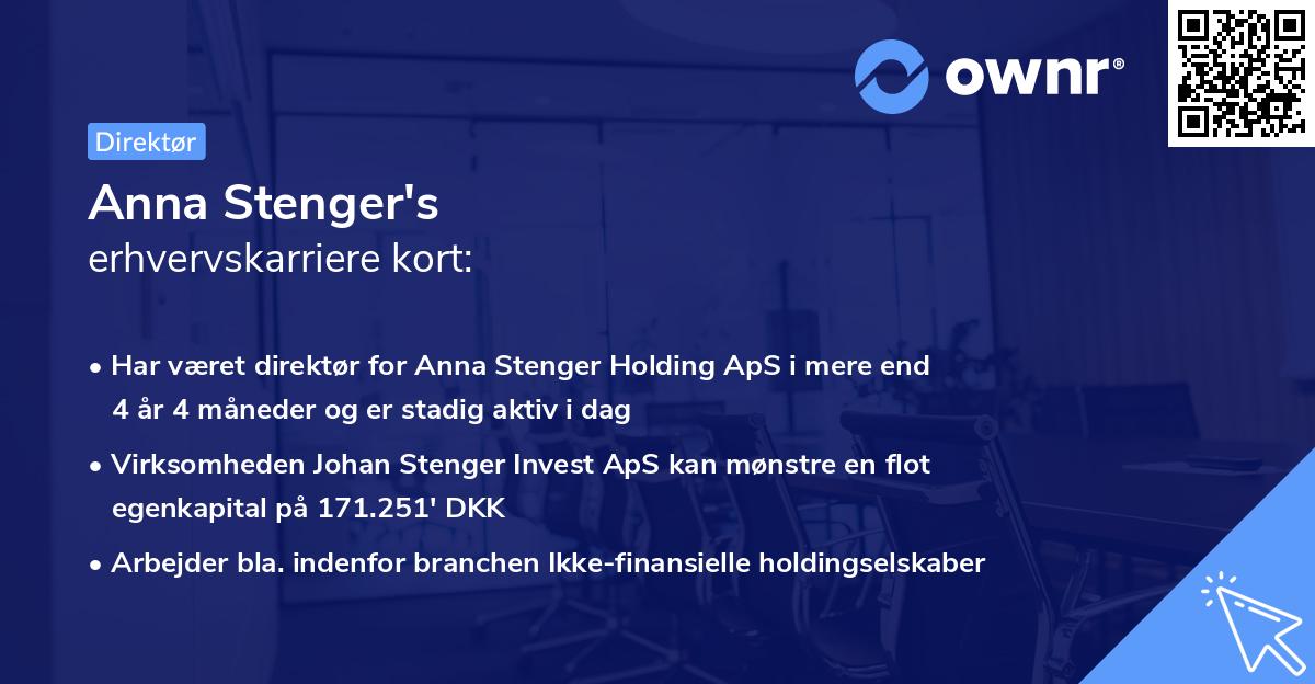 Anna Stenger's erhvervskarriere kort
