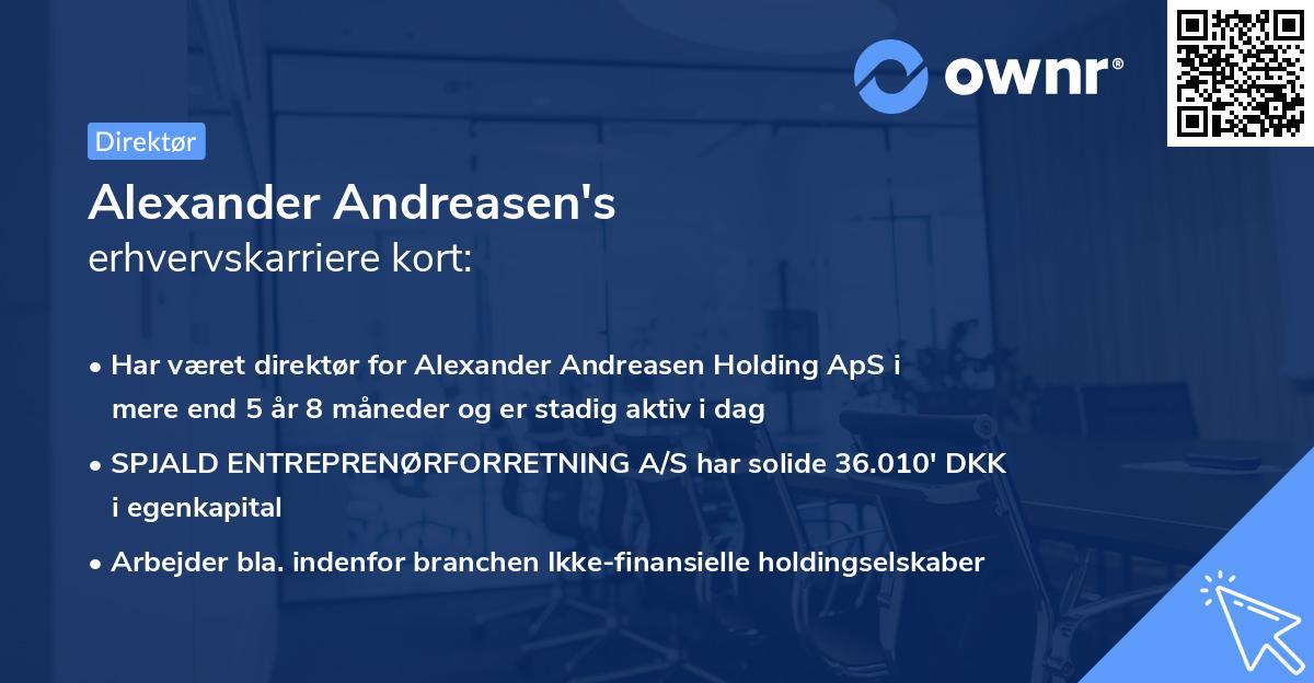 Alexander Andreasen's erhvervskarriere kort