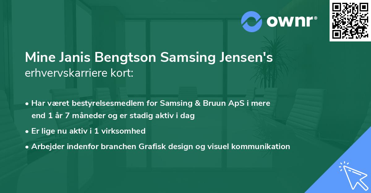 Mine Janis Bengtson Samsing Jensen's erhvervskarriere kort