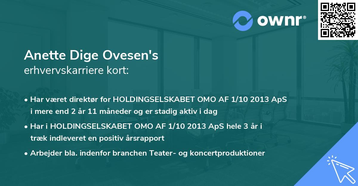 Anette Dige Ovesen's erhvervskarriere kort