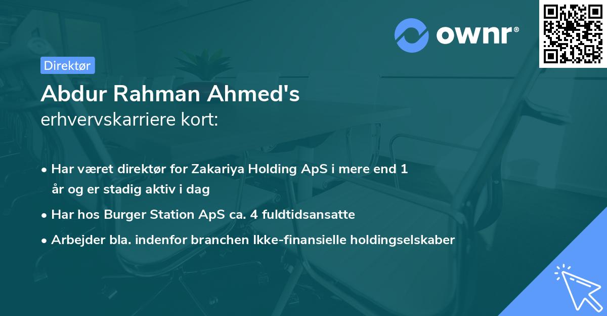Abdur Rahman Ahmed's erhvervskarriere kort