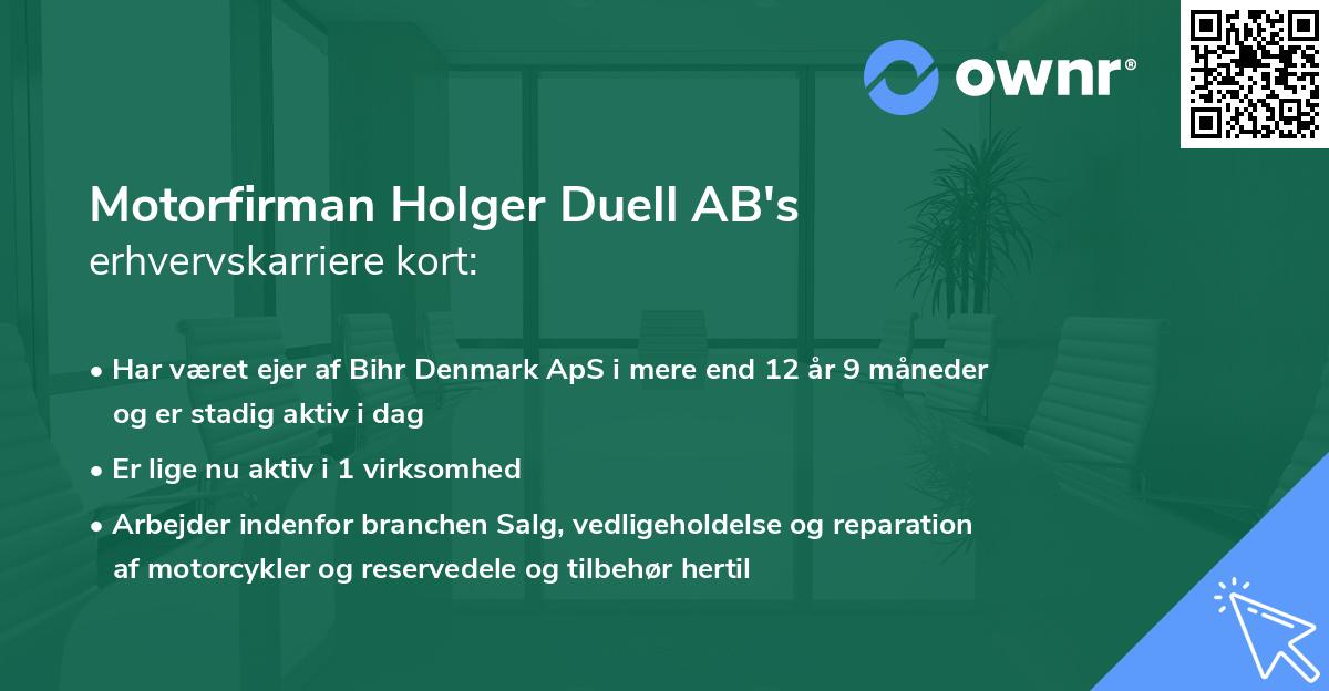 Motorfirman Holger Duell AB's erhvervskarriere kort