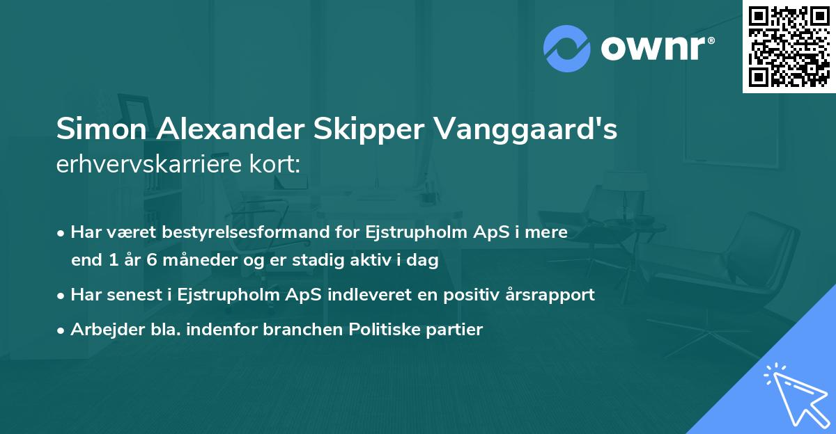 Simon Alexander Skipper Vanggaard's erhvervskarriere kort