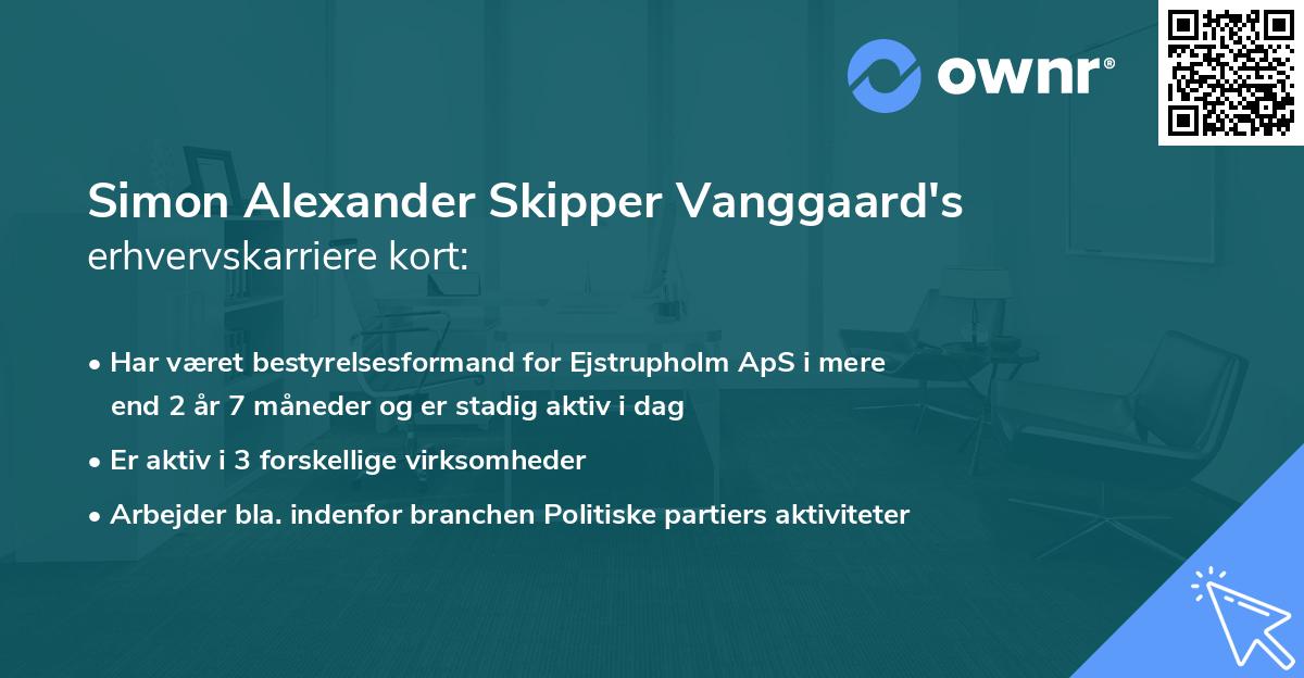 Simon Alexander Skipper Vanggaard's erhvervskarriere kort
