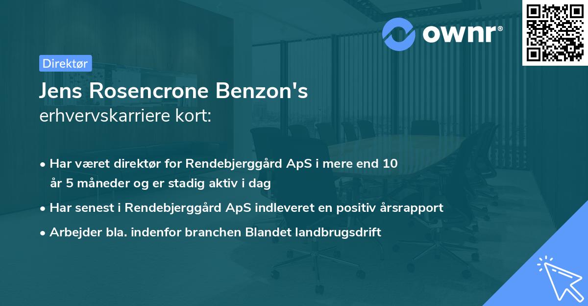 Jens Rosencrone Benzon's erhvervskarriere kort