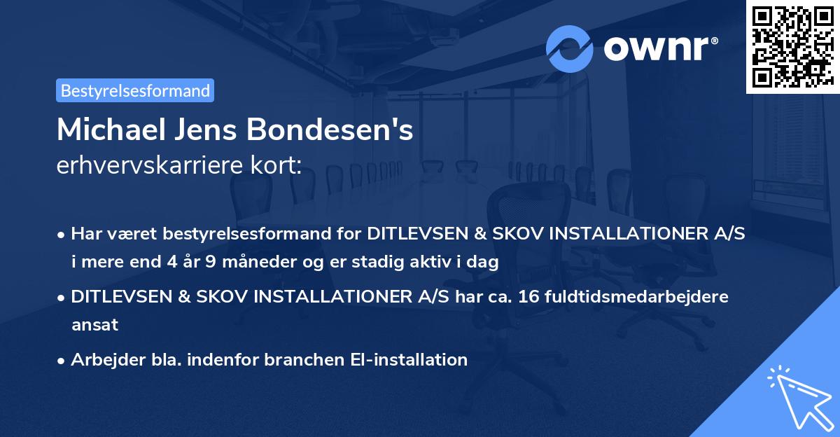 Michael Jens Bondesen's erhvervskarriere kort