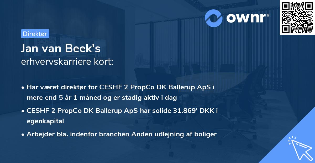 Jan van Beek's erhvervskarriere kort