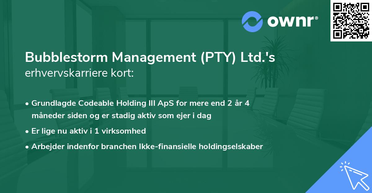 Bubblestorm Management (PTY) Ltd.'s erhvervskarriere kort