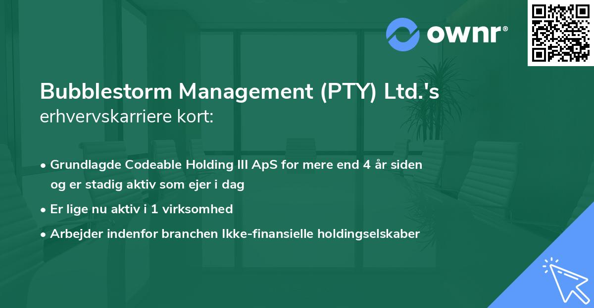 Bubblestorm Management (PTY) Ltd.'s erhvervskarriere kort