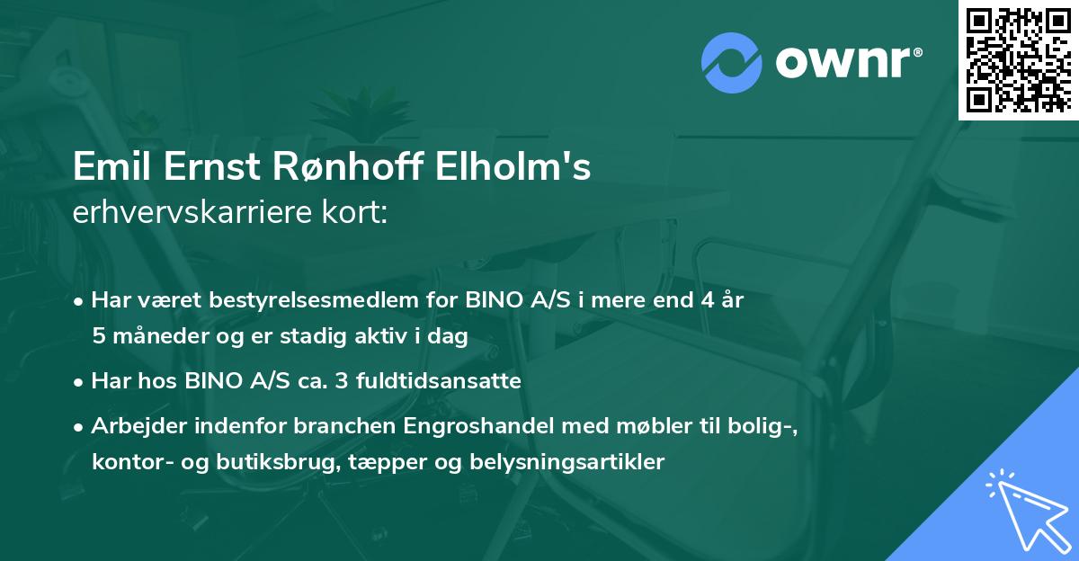 Emil Ernst Rønhoff Elholm's erhvervskarriere kort