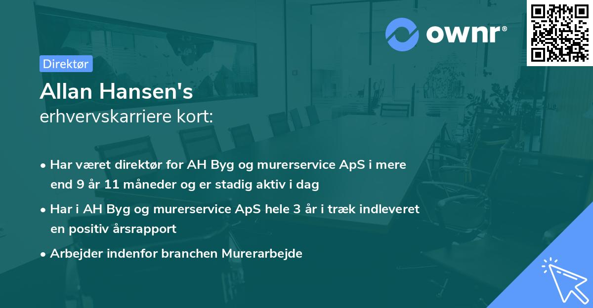 Allan Hansen's erhvervskarriere kort