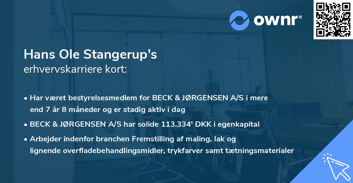 Hans Ole Stangerup's erhvervskarriere kort