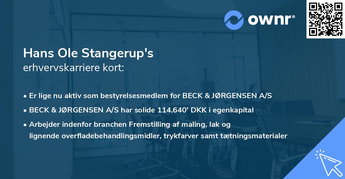 Hans Ole Stangerup's erhvervskarriere kort