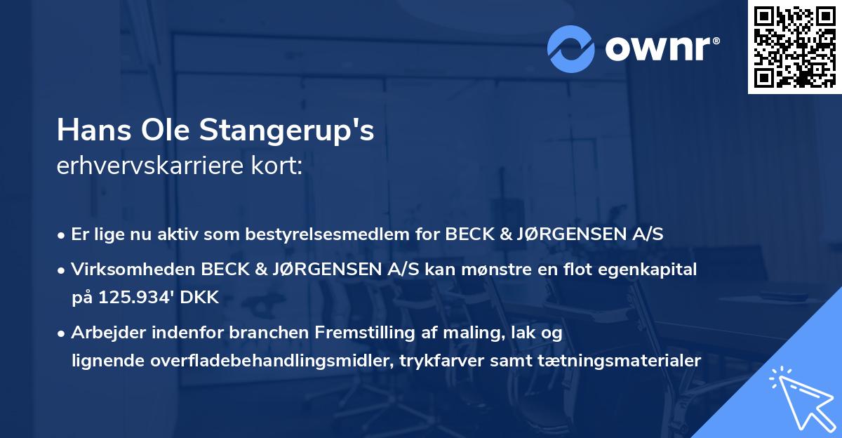 Hans Ole Stangerup's erhvervskarriere kort