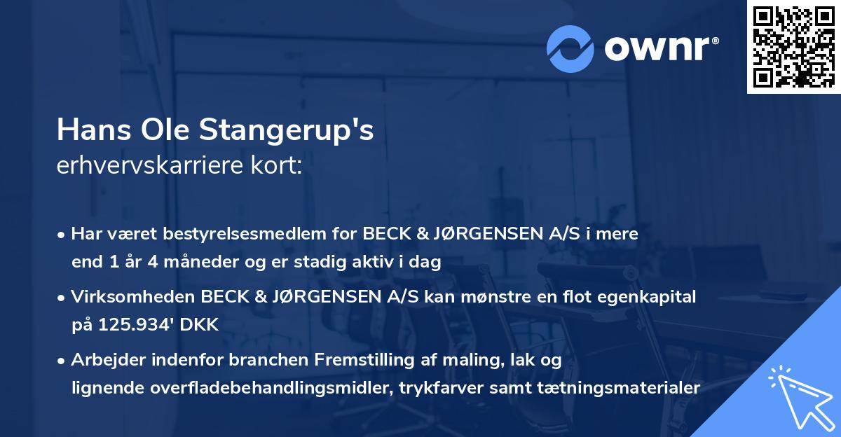 Hans Ole Stangerup's erhvervskarriere kort