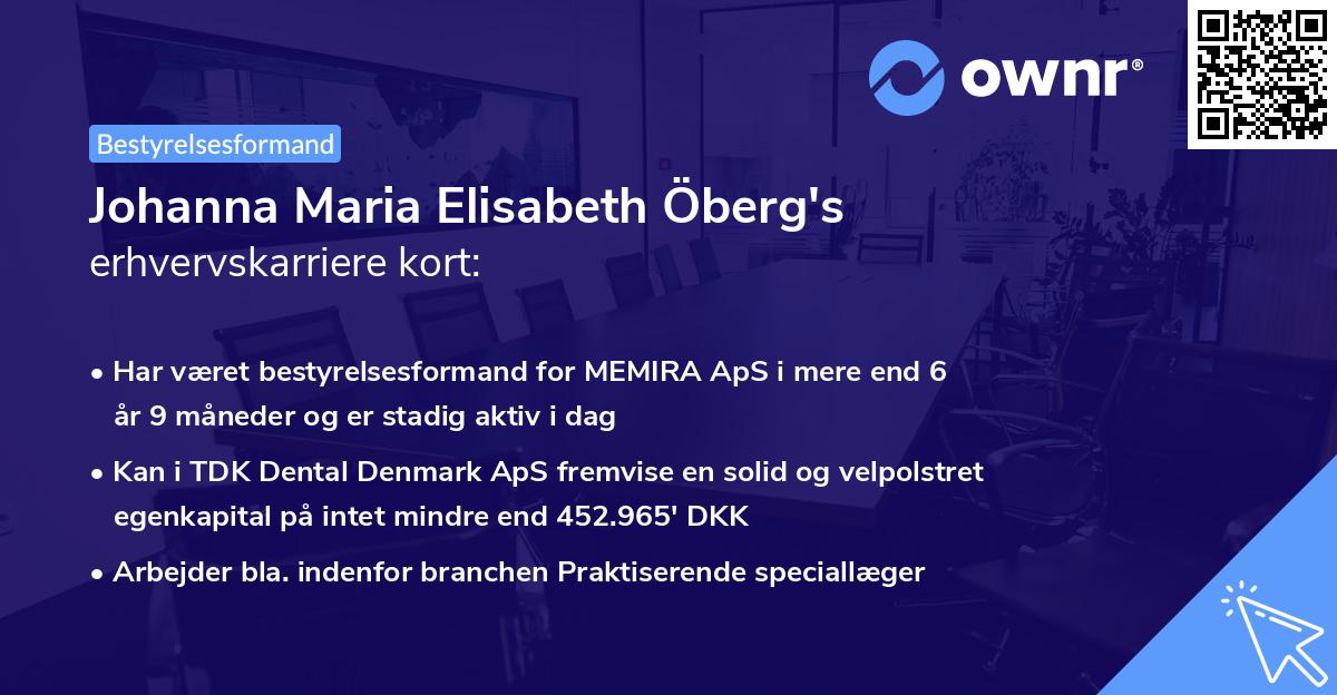 Johanna Maria Elisabeth Öberg's erhvervskarriere kort