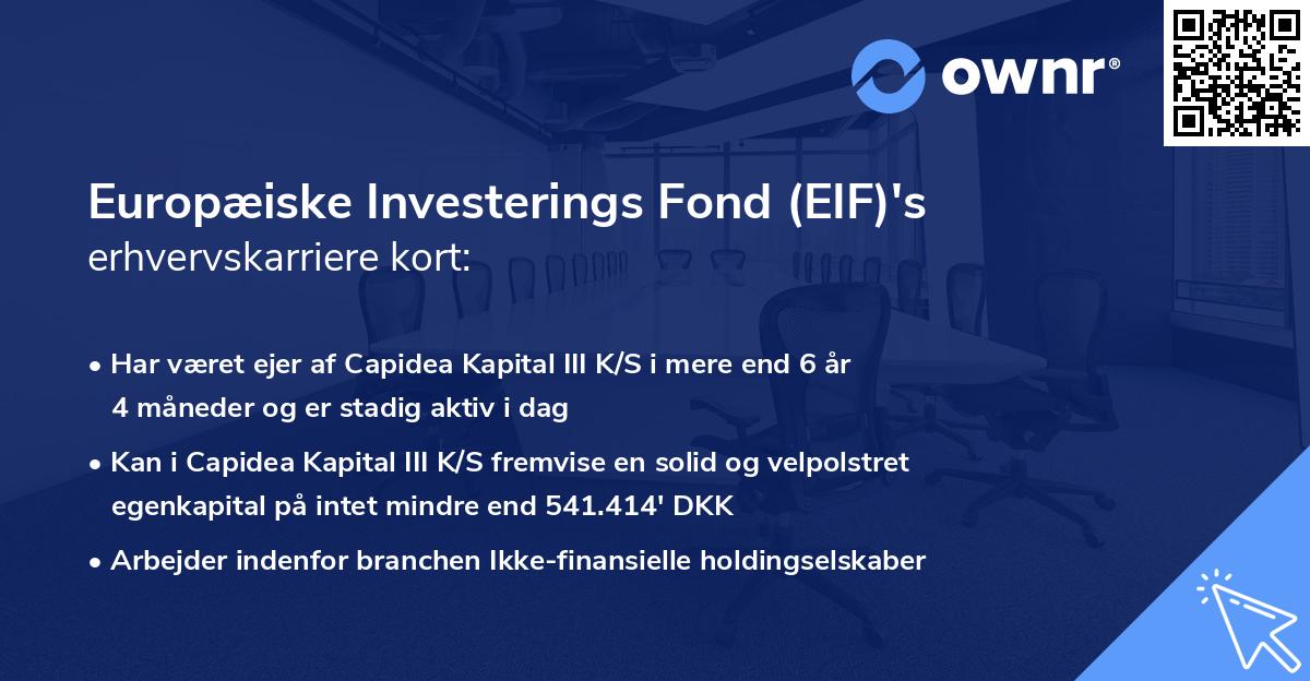Europæiske Investerings Fond (EIF)'s erhvervskarriere kort
