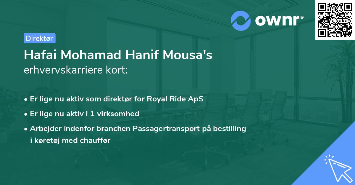Hafai Mohamad Hanif Mousa's erhvervskarriere kort
