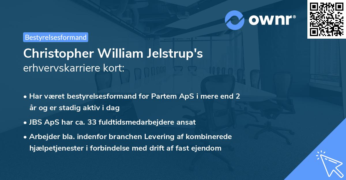 Christopher William Jelstrup's erhvervskarriere kort