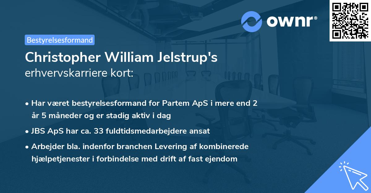 Christopher William Jelstrup's erhvervskarriere kort
