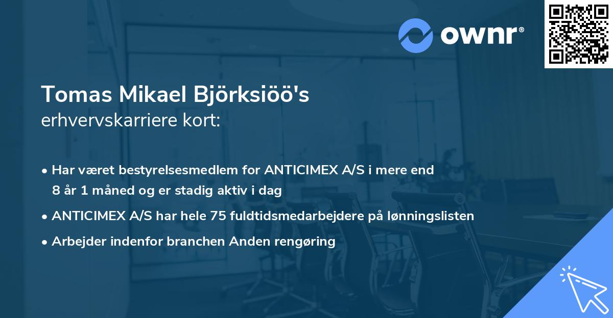 Tomas Mikael Björksiöö's erhvervskarriere kort