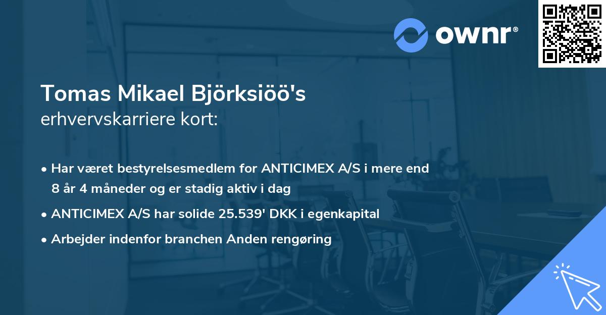 Tomas Mikael Björksiöö's erhvervskarriere kort