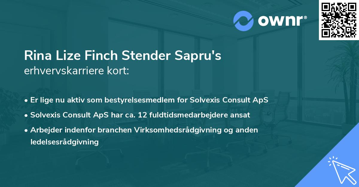 Rina Lize Finch Stender Sapru's erhvervskarriere kort