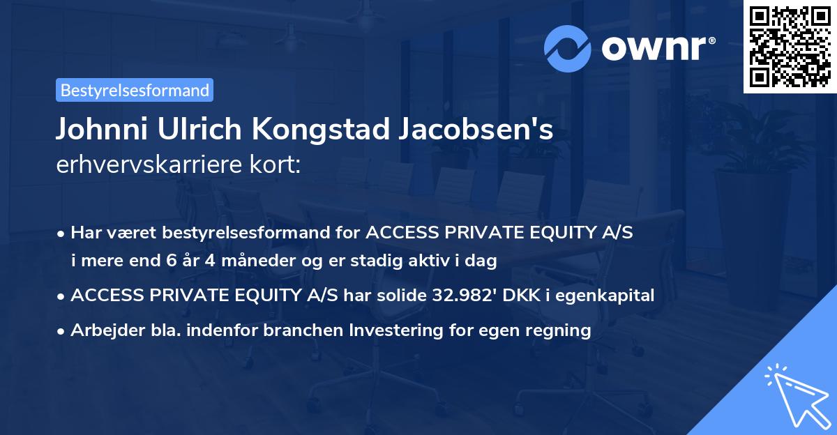 Johnni Ulrich Kongstad Jacobsen's erhvervskarriere kort