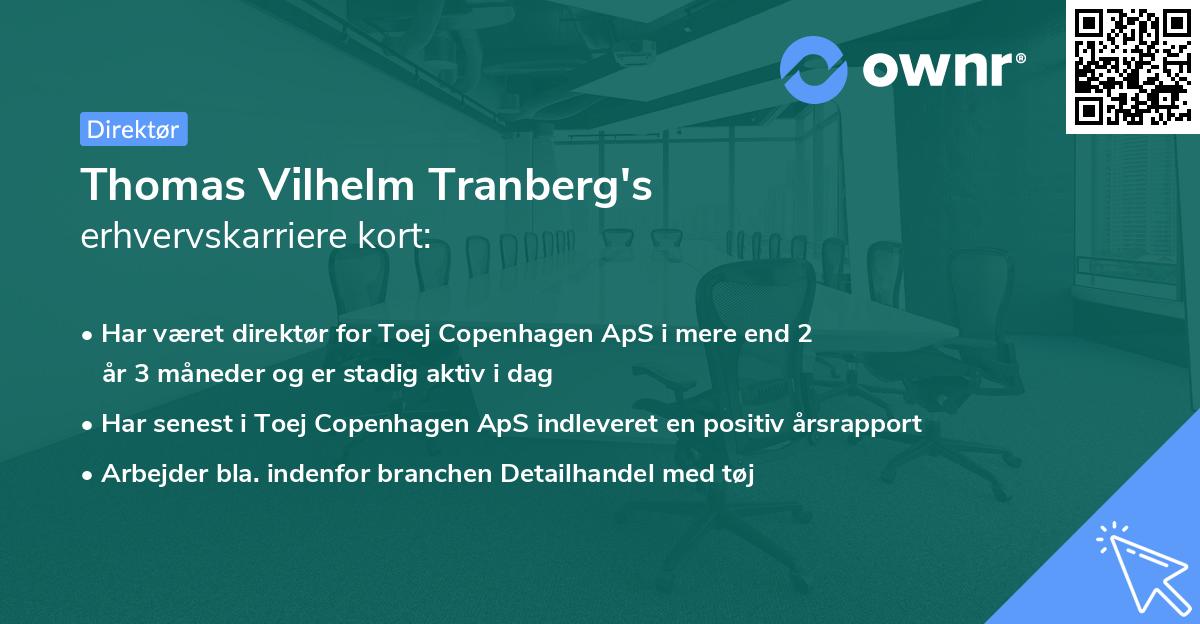 Thomas Vilhelm Tranberg's erhvervskarriere kort