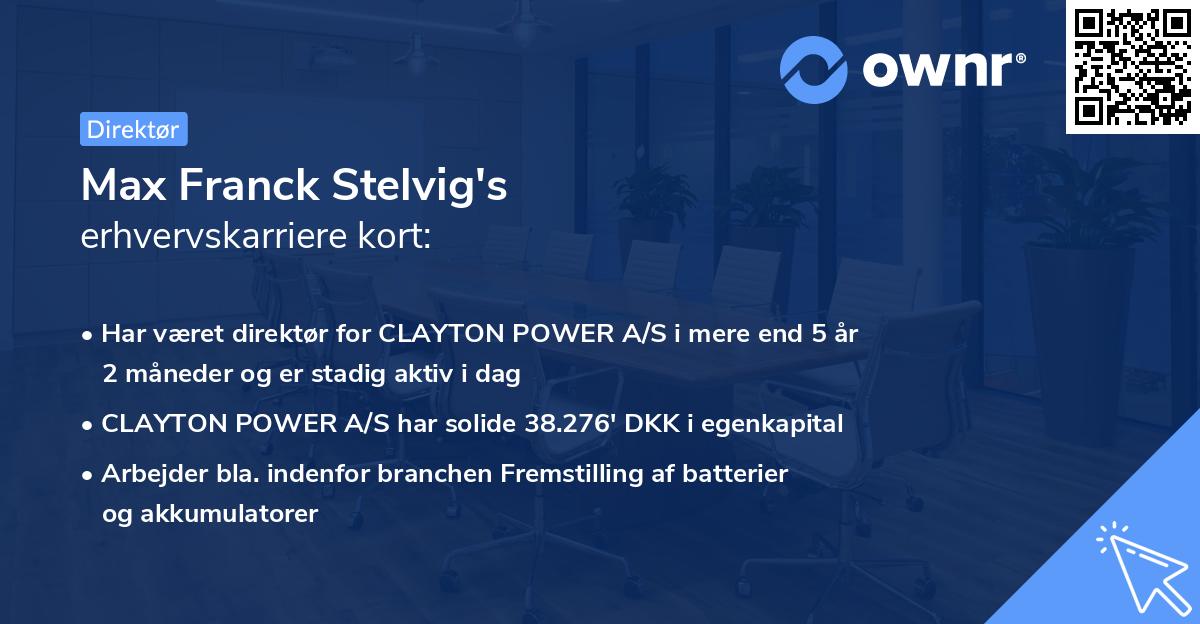 Max Franck Stelvig's erhvervskarriere kort