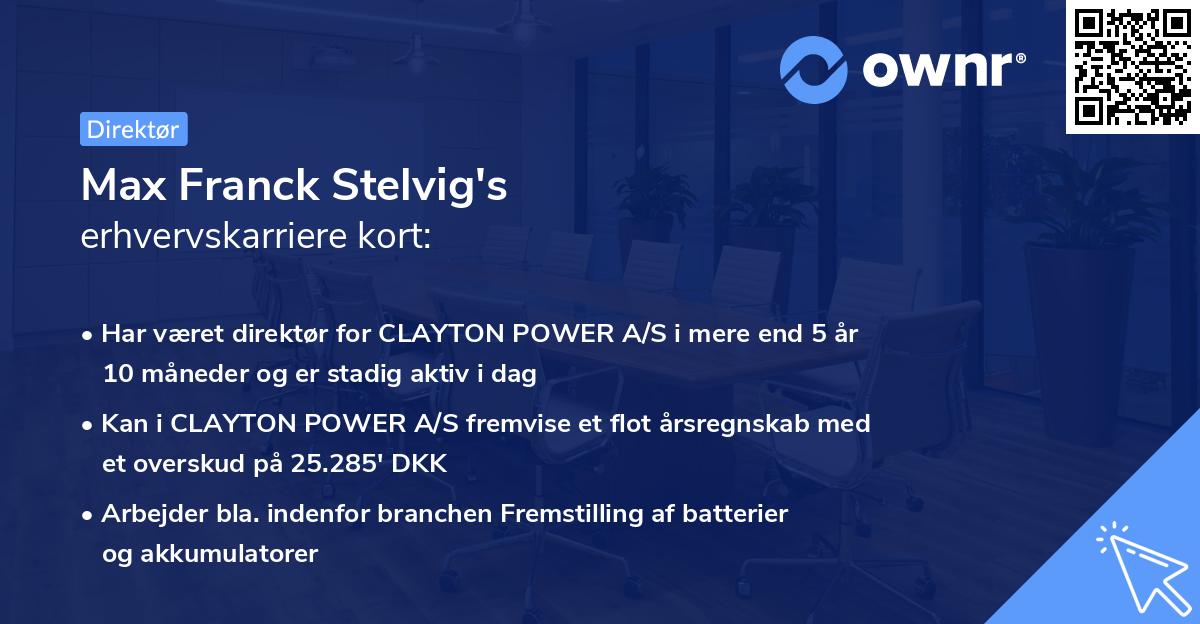 Max Franck Stelvig's erhvervskarriere kort