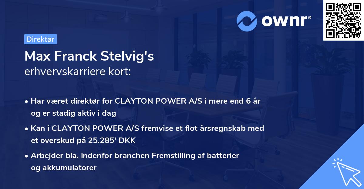 Max Franck Stelvig's erhvervskarriere kort
