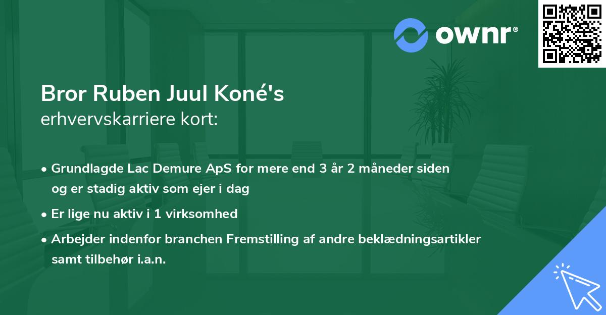 Bror Ruben Juul Koné's erhvervskarriere kort