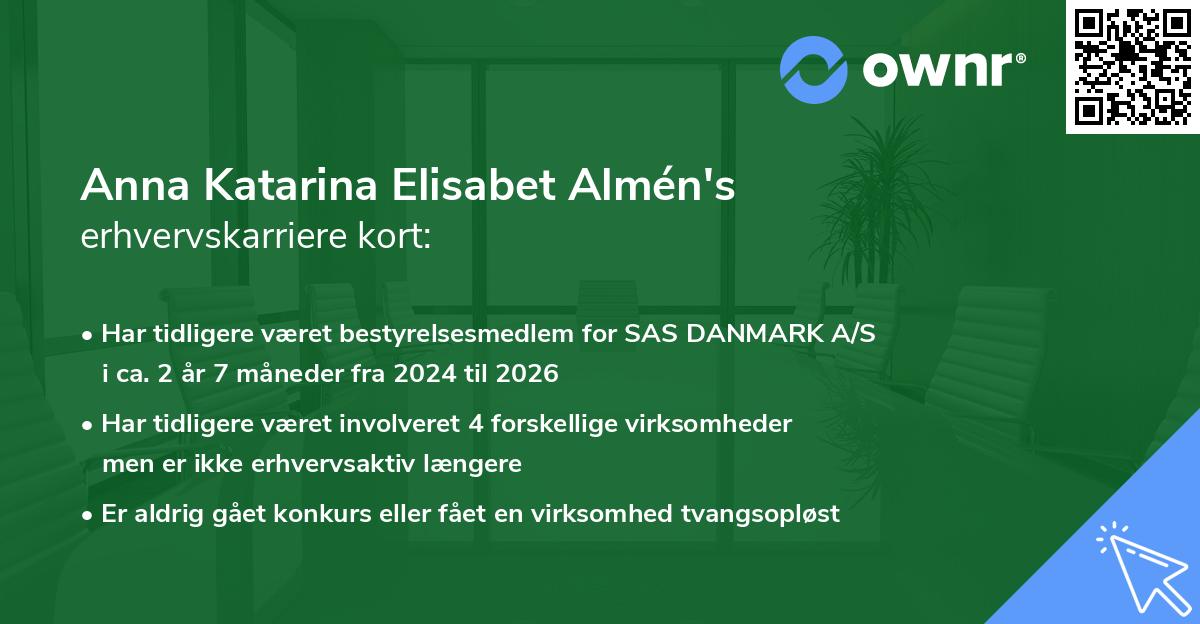 Anna Katarina Elisabet Almén's erhvervskarriere kort