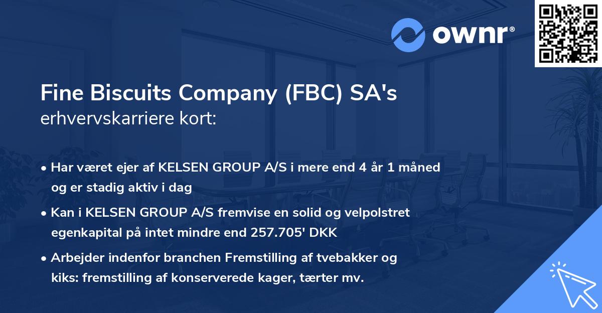 Fine Biscuits Company (FBC) SA's erhvervskarriere kort